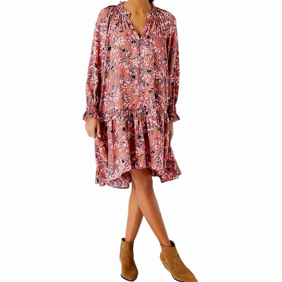Ann Taylor Dresses & Skirts - NWT Ann Taylor Pink Floral Long Sleeve Ruffle Swing Dress Size Small